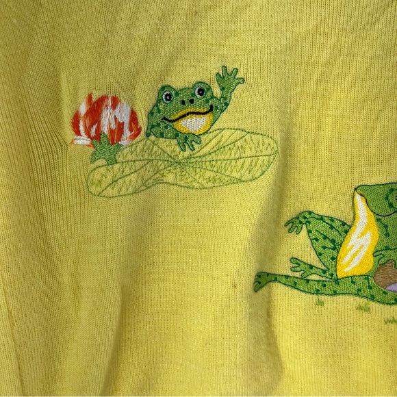 Vintage 1960's-70's Yellow Cyn Les Frog Patch Sweater Size Small - Picture 5 of 8